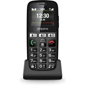 Emporia Happy - Telefono cellulare per Anziani, robusto e di qualità, Volume alto, Display a colori, Bluetooth, 3 Tasti di chiamata rapidi, Tasti Grandi illuminati, Basetta di ricarica, Nero (Italia)