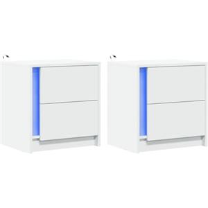 vidaXL Comodini con Luci LED 2pz Bianchi in Legno Multistrato, tavolino da Notte, tavolino, Arredamento per Camera da Letto