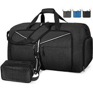 Lubardy Borsone da Viaggio Grande 65L Pieghevole Borsone Palestra Uomo Impermeabile Borsa Sportiva Donna Ultra-Leggero con Scomparto per Scarpecon Nero