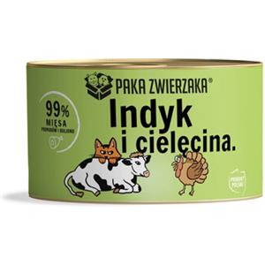 Paka Zwierzaka Cibo Umido per Gatti - Tacchino e Vitello 200g, 99% Carne Muscolare e Frattaglie Pregiate