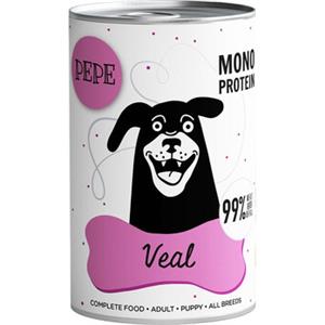 Paka Zwierzaka PEPE Cibo Umido Monoproteico al Vitello 400g - 99% Carne Naturale per Cani