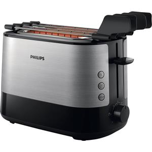 Philips Tostapane 2 Fette Potenza 650 Watt 7 Livelli di cottura Funzione scongelamento e Cassetto fondo Raccoglibriciole colore Nero/Acciaio - HD2639/90 Viva Collection
