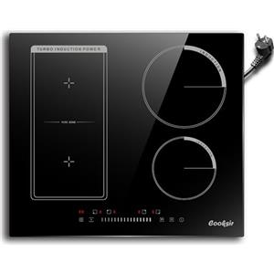 Cooksir Piano Cottura Induzione 4 Fuochi con Spina, Piano Cottura a Induzione 4 Fuochi da Incasso 59cm, 3500W, Zona Combinata per Grill, Comando a Sfioramento, 220V