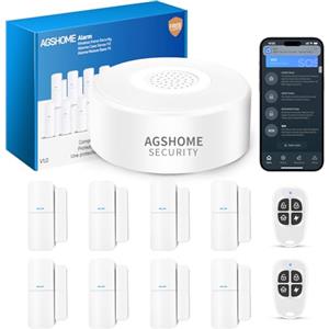 AGSHOME allarme casa senza fili Wireless, 120dB allarme casa 11kit, 1 antifurto casa con Sirena, 8 Sensori Porta e Finestra, 2 Telecomandi, Compatibile con Alexa e Google Assistant