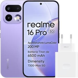 realme 16 Pro 5G Smartphone, 8GB+512GB, Display AMOLED 144Hz 6,78", Batteria 6500mAh, Fotocamera 200MP OIS, IP69K, Ricarica Rapida 45W, Doppia SIM, Next AI, Viola