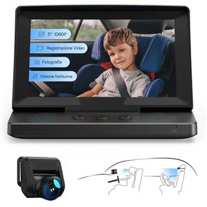 WOLFANG 1080P Baby Car Camera: USB-C Plug and Play Facile da installare, Baby Monitor per auto con Schermo da 5" con Telecamera per Visione Notturna, Ampia Visuale Chiara per il Sedile Posteriore