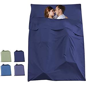 FASCINATDECO Lenzuola Sacco a Pelo Ultraleggero, Sacco Lenzuolo Compatto in Cotone con Scomparto per Cuscino, Sacco a Pelo Adulti Morbido, Sacco a Pelo da Viaggio Anche Come Sacco Lenzuolo (Navy,75x210 cm)