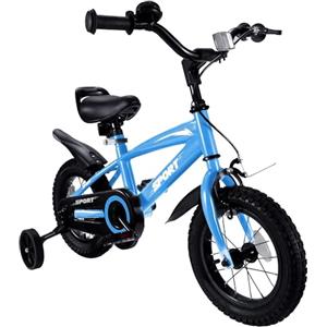 BODIOO Bicicletta per bambini da 12 pollici con sedile regolabile, doppi freni, ruote stabilizzatrici, riflettore e parafango, adatta per ciclisti da 84 a 97 cm (blu)