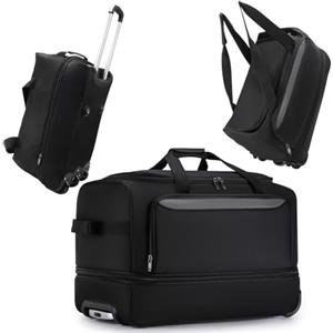 Cozary Borsone da Viaggio con Ruote 57L - Trolley Grande 3-in-1 in Tessuto Oxford Impermeabile, Design Espandibile con Manico (56x29x35cm) per Borsone Trolley - Nero