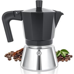 Cozary Caffettiera Induzione Moka Pot Alluminio Acciaio Inox Base 6 Tazze (300ML) Compatibile con tutti i tipi di piano cottura, compreso quello a induzione (base 11 cm)