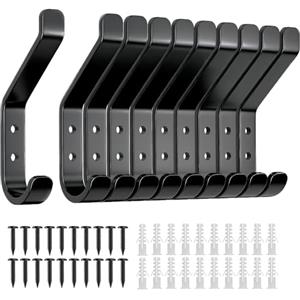 susswiff Ganci appendiabiti da 10 pezzi, appendiabiti a vite, ganci per pannelli acustici, camera da letto, soggiorno, bagno, ganci da parete per guardaroba, giacche, cappelli, metallo, nero, 10 cm
