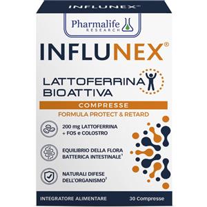 PHARMALIFE RESEARCH Influnex Lattoferrina Bioattiva 30 Compresse - Integratore Gluten Free con Lattoferrina, FOS, Colostro e Sambuco
