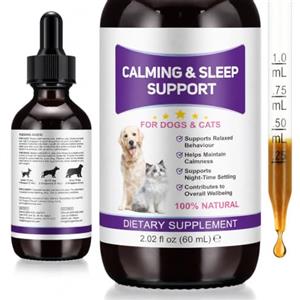 herlosfeel Melatonina per Cani e Gatti 60 ml, Gocce Calmanti Naturali per Animali, Integratore Liquido Anti Stress, Supporto al Sonno e al Rilassamento, Favorisce il Benessere Quotidiano, Facile da Somministrare