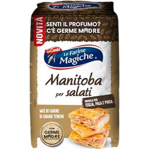 Lo Conte Le Farine Magiche Manitoba per Salati - Farina di Grano Tenero Tipo 0 con Germe Madre per Pizza, Pinsa e Pane - Ideale per Lunghe Lievitazioni - 1kg (Confezione singola)