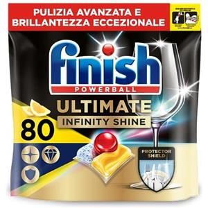 Finish Ultimate Infinity Shine Pastiglie Lavastoviglie, 80 Capsule Lavastoviglie al Limone, Pastiglie per Lavastoviglie contro lo Sporco e i Residui Incrostati