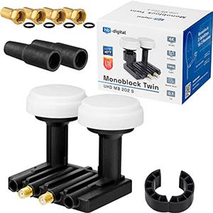 HB-Digital Opticum | LNB monoblocco HB-DIGITAL | 0,1dB | LNC Direkt 2 Sat Astra 19,2° Hotbird 13° | Full HD TV 3D Ultra HD 4K | Guaina in gomma e spina F dorata