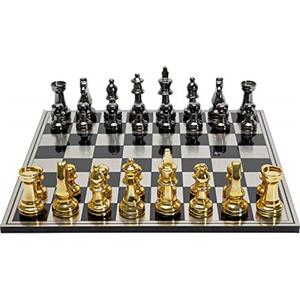 Kare Design oggetto decorativo Chess, bianco/nero/oro, schacchiera, figurine scacchi, scacchiera di metallo, decorazione e gioco, XL, soggiorno/studio, stile lussuoso/elegante, 60x60x5cm (A/L/P)