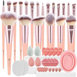 HEYMKGO Pennelli Make Up 43 Pezzi Set Pennelli Make Up Con Borsa Spugnette Trucco Make Up Setole Sintetiche di Alta Qualità Fondotinta Kabuki Cipria Correttori Fard Ombretto Illuminante Sopracciglia