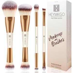 HEYMKGO Pennello Fondotinta 4 pezzi Pennello a doppia estremità 2-in-1 Pennelli Make Up Kabuki Pennello Professionale Fondotinta Cipria Fard Correttore Ombretto liquidi Crema pennello contouring viso