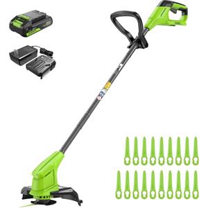 Greenworks 24V Tagliabordi a batteria da per giardini di piccole e medie dimensioni, larghezza di taglio di 25 cm, include 20 lame in plastica con batteria da 2,0 Ah e caricabatterie