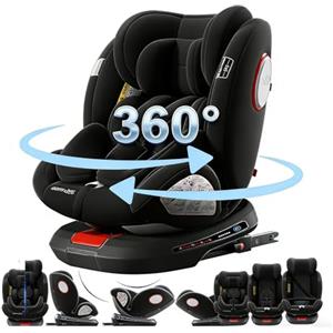 Reenborn Seggiolini Auto Girevoli a 360°: Seggiolini Reclinabili con Poggiatesta Regolabile e Cintura di Sicurezza a 5 Punti, Isofix, Gruppi 0/1/2/3, 0-36 Kg, Certificati ECE R129 (Black)