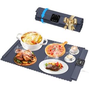 Suprbee Vassoio Riscaldante Elettrico, Tappetino Riscaldante in Silicone Portatile, Vassoi Riscaldante Pieghevole Temperatura Regolabile Scaldavivande per Ristoranti, Feste, Eventi e Cene Domestiche (Blu)