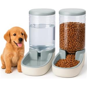 Edipets, Dispenser Cibo Gatti, Cani, Automatico, 2 Unità, 3.8L, Dispenser di Crocchette e Acqua per Animali Domestici (Grigio)