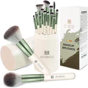 HEYMKGO Set Pennelli Make Up 15 Pezzi Pennelli Trucco con Porta Pennelli Make Up da Viaggio Premium Setole Sintetiche per Fondotinta Kabuki Cipria Correttori Fard Ombretto Illuminante e Sopracciglia