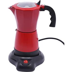 POTYYH Caffettiera da 300 ml, elettrica da 480 W, caffettiera italiana, in alluminio, con piastra riscaldante per 1-6 persone, colore: rosso