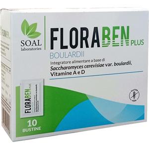 FLORABEN Plus Boulardii - Integratore alimentare con Saccharomyces boulardii, vitamine A e D, 10 bustine
