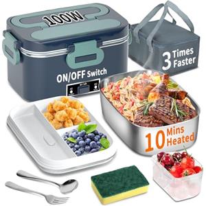 SOOOEC - Scatola per il pranzo elettrica riscaldata 100W - Scatola per il pranzo portatile super veloce 3-in-1 da 1,8 L, scaldavivande per adulti, 12V/24V/110-220V per auto, camion, ufficio, casa