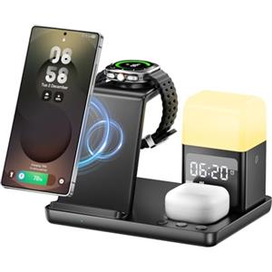 HONGYEE Stazione di ricarica induttiva 6 in 1, caricatore wireless da, caricabatterie wireless compatibile con Samsung Galaxy S25/S24/S23/S22, Z Flip 6/Z Flip 5/Z Fold 6/Z Fold 5, Buds3 e Galaxy Watch