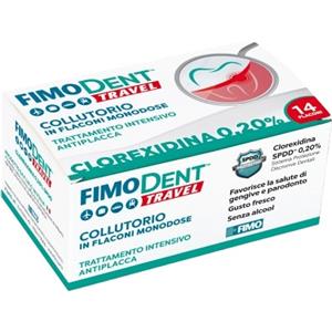 Fimodent Travel Collutorio Clorexidina 0,20% - 14 Flaconcini Monodose con Sistema Antimacchia SPDD e Aroma Menta