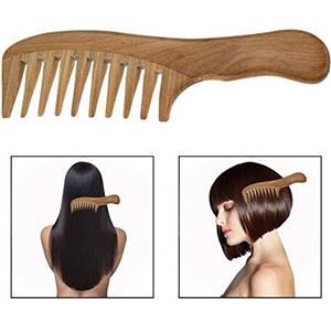 OFKPO Pettine a denti larghi, pettine in legno di sandalo naturale, pettine per massaggio e cura dei capelli