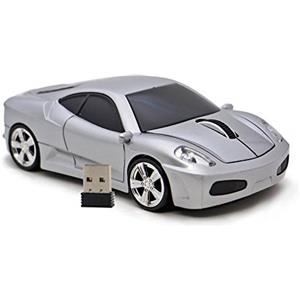 DAY DAY HAPPY mouse wireless USB 2.4GHz mouse per computer a forma di automobile con fari blu per PC portatile (Silver)