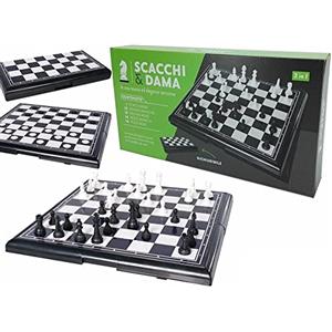 Generico Gioco Scacchi e Dama in Plastica Scacchiera Pieghevole e Pedine in Plastica Plancia di Gioco Richiudibile Scacchi e Dama per Bambini e Adulti Scacchiera da Viaggio