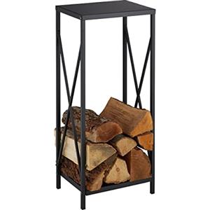 Relaxdays Scaffale Portalegna, Metallo, HLP 80x34x25 cm, Porta Legna da Ardere per Camino e Caminetto per Interni, Nero