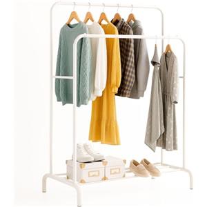 edihome, Stand Appendiabiti, Doppio, 110 x 150 x 54 cm, Vestitore, Appendiabiti da Terra, Resistente, Metallico, con Supporto per Scarpe (Bianco Doppio)