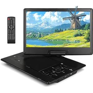 Xahpower Lettore CD/DVD portatile da 17,5'' con schermo HD girevole da 15,6'', supporta CD/MP3/USB/schede SD, con batteria e suono stereo, per utilizzo in auto o come unità esterna per la TV