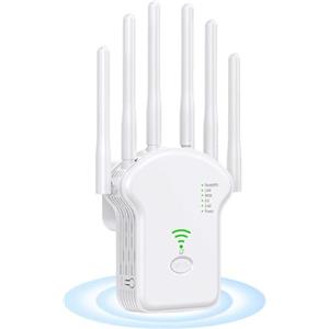 Colexy Ripetitore WiFi, Amplificatore Wi-Fi 1200 Mbps Dual-Band 2,4 GHz + 5 GHz, con Modalità Ripetitore/Router/Access Point, 6 Antenne, Extender di Portata WiFi con Porta LAN/WAN A2 (Bianco)