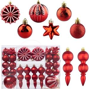 hocadon 52 Pezzi Palline di Natale Rosso Set di Palline Decorative da Appendere Palle Albero di Natale Infrangibili per Addobbi Natalizi, Decorazioni Natalizie Infrangibili