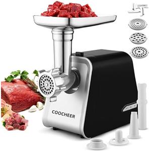 COOCHEER Tritacarne Elettrico 2000W Multifunzione 5in1 - Insaccatrice Salsicce, Accessorio Biscotti Kebbe, 3 Dischi Acciaio Inox, Macchina Carne Professionale per Casa