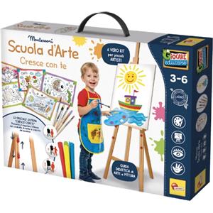 Lisciani Montessori Scuola d'Arte Cresce con Te - Kit Artistico Completo con Cavalletto Regolabile, Tela, Acquerelli e Guida Didattica per Bambini Creativi