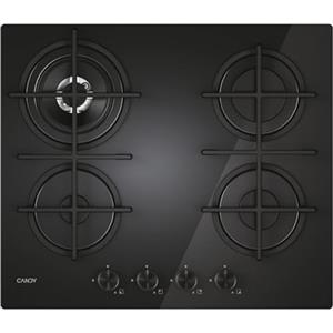 Candy Moderna Piano Cottura a Gas 4 Fuochi, Vetro Temperato, Bruciatore a Doppia Corona, Griglie Lavabili in Lavastoviglie, AxLxP 0,8x59,5x51 cm, Nero - CVG6BR4WTB