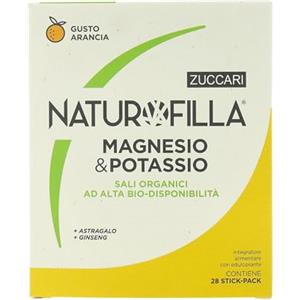Zuccari Naturofilla Magnesio&Potassio, 28 Stick-Pack da 8g, Gusto Arancia, Con Ginseng, Astragalo e Clorofilla Magnesiaca, Supporto per l'Equilibrio Elettrolitico e il Metabolismo Energetico