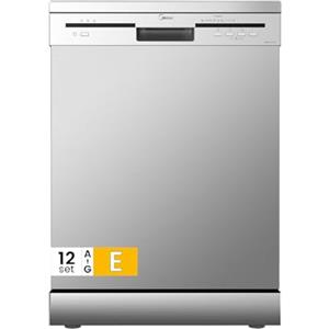 Midea MFD60S121X-IT Lavastoviglie Libera Installazione con 12 coperti, 6 Programmi, Partenza Ritardata, Funzione di Mezzo Carico, 60 cm - Inox