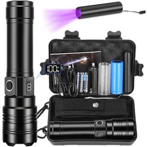 Azyvum Torcia LED Potente Professionale,1000000 Lumens Torcia LED Ricaricabile USB,Torcia Tattica Militare, IP67 Torce LED Alta Potenza Ricaricabili Per Campeggio Trekking Emergenza