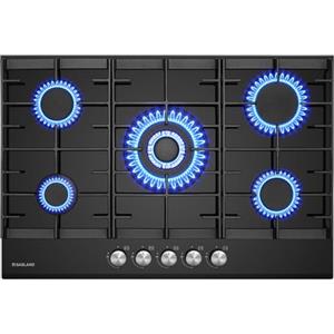 GASLAND GH2805BG1FC Piano Cottura a Gas in Vetro Con 5 Fuochi, Bruciatore per Wok, Da Incasso, 76 cm, Fornello Butano 10400W