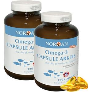 NORSAN Omega 3 Capsule Arktis 2x120pz I Olio di fegato di merluzzo I 1.500 mg EPA DHA I Olio di pesce Omega 3 IFOS senza reflusso I Olio fegato di merluzzo capsule I Fish oil Omega 3 Olio di merluzzo