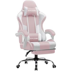 GTPLAYER Sedia da gioco ergonomica, sedia da gioco, sedia da ufficio, sedia da gioco con schienale regolabile a 135°, altezza regolabile, seduta in tessuto rosa